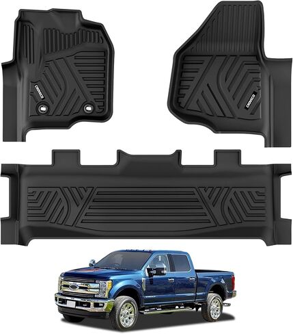 سجادات أرضية لسيارة Ford F150 2015-2026 SuperCrew Cab (تشمل 2022-2025 Lightning) بدون سجادة تخزين مسطحة قابلة للطي وبطانة TPE لجميع الأحوال الجوية وبطانات أرضية الصف الأول والثاني، 3 قطع باللون الأسود in Kuwait