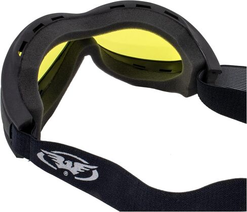 Global Vision Big Ben Padded Motorcycle Safety Goggles Fitover Black Frame w/Clear Smoke Yellow & Blue Mirror Lenses in Kuwait