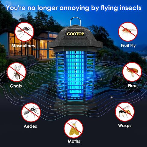 GOOTOP Bug Zapper Outdoor، Mosquito Zapper، 4200V 3 Prong Plug in Electric Fly Zapper، قاتل البعوض، مصائد الذباب، الحشرات الطائرة Zapper داخلي خارجي، ABS بلاستيك خارجي (أسود) in Kuwait