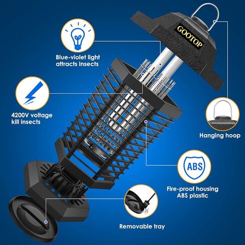 GOOTOP Bug Zapper Outdoor، Mosquito Zapper، 4200V 3 Prong Plug in Electric Fly Zapper، قاتل البعوض، مصائد الذباب، الحشرات الطائرة Zapper داخلي خارجي، ABS بلاستيك خارجي (أسود) in Kuwait