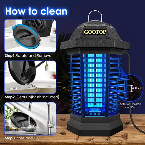 GOOTOP Bug Zapper Outdoor، Mosquito Zapper، 4200V 3 Prong Plug in Electric Fly Zapper، قاتل البعوض، مصائد الذباب، الحشرات الطائرة Zapper داخلي خارجي، ABS بلاستيك خارجي (أسود) in Kuwait