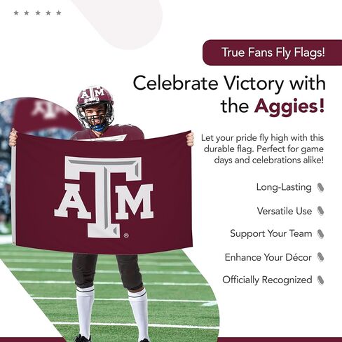 علم مطبوع من Texas A&M Aggies College Sports - مرخص من الرابطة الوطنية لرياضة الجامعات - نايلون - لافتة مدرسية (أبيض، كستنائي) (3 × 5 بوصات) in Kuwait