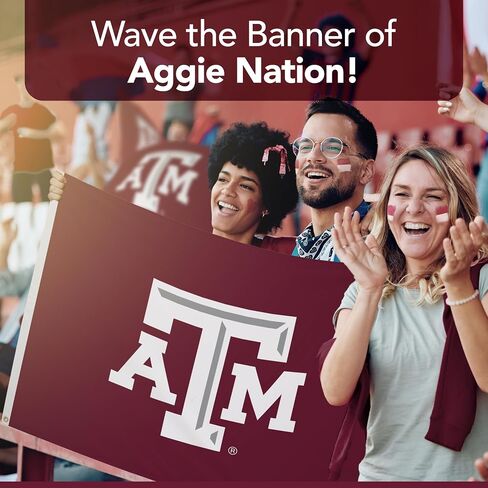 علم مطبوع من Texas A&M Aggies College Sports - مرخص من الرابطة الوطنية لرياضة الجامعات - نايلون - لافتة مدرسية (أبيض، كستنائي) (3 × 5 بوصات) in Kuwait