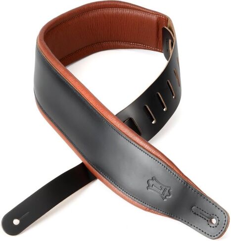 Levy's Leathers Best-Selling 3" Wide Amped Leather Series Guitar Strap with Foam Padding, Black with Tan Garment Backing, (M26PD-BLK-TAN) in Kuwait
