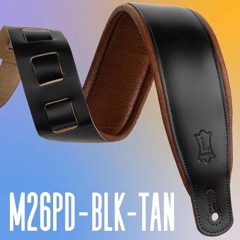 Levy's Leathers Best-Selling 3" Wide Amped Leather Series Guitar Strap with Foam Padding, Black with Tan Garment Backing, (M26PD-BLK-TAN) in Kuwait