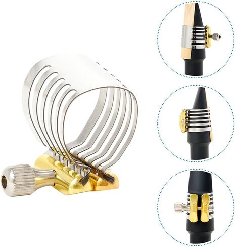 Mikinona Alto Saxophone Ligature Clip Metal Adjustable Sax Head Clamp Instrument Accessory Silver Stainless Steel with Storage Box for Wind Instruments in Kuwait