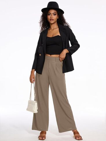 M MOTEEPI Women's Wide Leg Waffle Knit Pants with Pockets 29" Inseam Ladies Slacks for Dressy Casual,Business, Work, Lounge in Kuwait