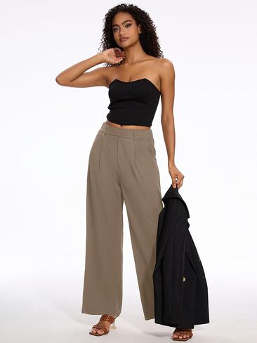 M MOTEEPI Women's Wide Leg Waffle Knit Pants with Pockets 29" Inseam Ladies Slacks for Dressy Casual,Business, Work, Lounge in Kuwait