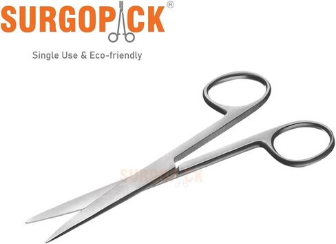 Box 50 Surgopack Sterile Single Use Dressing Operating Scissors Sharp Sharp 13cm / 5 inches Dissecting Cutting Individually Packed Disposable Lab Scissors Healthcare Professionals Medical Students EMS in Kuwait