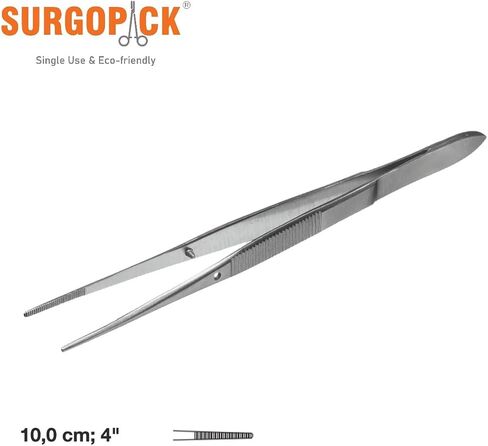 Box 50 Surgopack® Sterile Single Use Iris Dressing Tissue Short Delicate Fishing Forceps Non-Toothed Straight Serrated Tips 10cm, 3.9inches Lab Tweezers Individually Packed Disposable in Kuwait