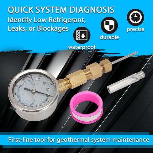 مقياس اختبار الضغط الحراري الأرضي 100 رطل لكل بوصة مربعة - أداة HVAC مع إبرة 1/8 بوصة وواقي لتشخيص نظام الحلقة المغلقة in Kuwait