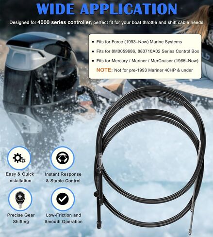 Bonbo 15FT قارب خنق وكابلات التحول لوحدة تحكم سلسلة Gen2 4000A، متوافقة مع محركات Mercury MerCruiser Marine Force الخارجية، يستبدل رقم الجزء CC18915 in Kuwait