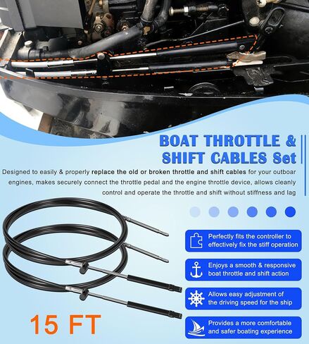 Bonbo 15FT قارب خنق وكابلات التحول لوحدة تحكم سلسلة Gen2 4000A، متوافقة مع محركات Mercury MerCruiser Marine Force الخارجية، يستبدل رقم الجزء CC18915 in Kuwait