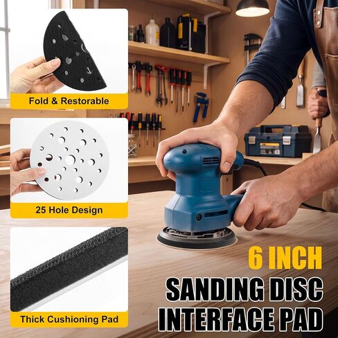5 Pack Foam Interface Pads, 6 Inch 25 Holes Hook and Loop Sponge Cushion Buffer Pad, Sanding Disc Interface for Orbital Sander Automotive Woodworking Polishing, Curved Surface Finishing in Kuwait