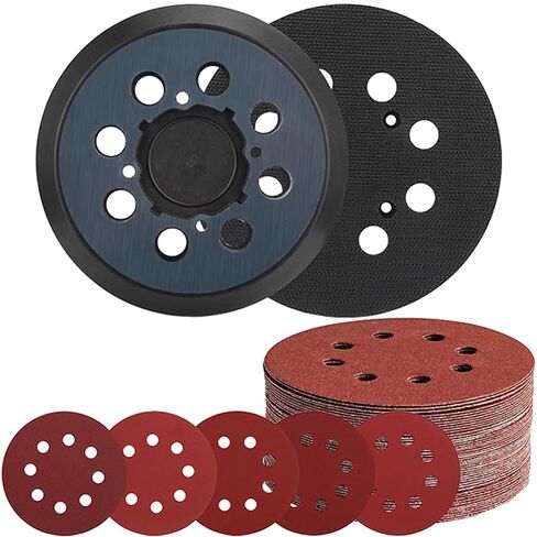 Sanding Disc Backing Pads Set,5 Inch Sander Pad Replacement with 50 PCS 5-inch Sanding Discs Including 80,100,150,180,240 Grit,8 Holes Hook and Loop Orbital Sander Pad for Random Orbital Sanders in Kuwait