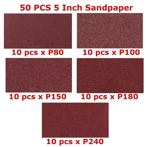 Sanding Disc Backing Pads Set,5 Inch Sander Pad Replacement with 50 PCS 5-inch Sanding Discs Including 80,100,150,180,240 Grit,8 Holes Hook and Loop Orbital Sander Pad for Random Orbital Sanders in Kuwait