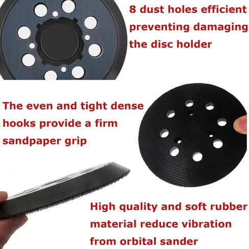 Sanding Disc Backing Pads Set,5 Inch Sander Pad Replacement with 50 PCS 5-inch Sanding Discs Including 80,100,150,180,240 Grit,8 Holes Hook and Loop Orbital Sander Pad for Random Orbital Sanders in Kuwait