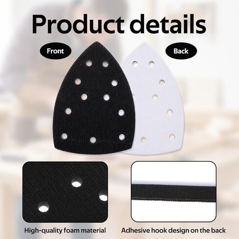 Triangle Sanding Pad, 5 Pcs 11 Hole Foam Sander Pads, Mouse Detail Sanding Interface Pad with Hook and Loop Backing, Mouse Sander Sandpaper Backing Pad for Detail Sander Woodworking in Kuwait