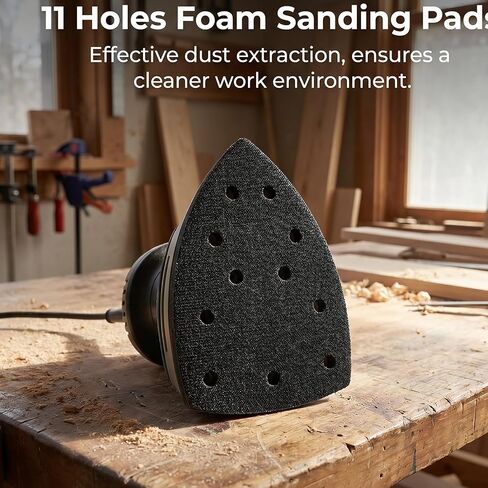 Triangle Sanding Pad, 5 Pcs 11 Hole Foam Sander Pads, Mouse Detail Sanding Interface Pad with Hook and Loop Backing, Mouse Sander Sandpaper Backing Pad for Detail Sander Woodworking in Kuwait