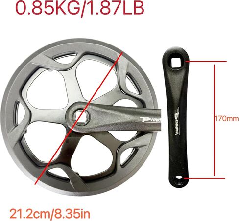Electric Bicycle crankset, Single 46T Steel Sprocket with Double Chain Cover, 170mm Aluminum Alloy arm, Suitable for Single and 6/7/8/9 Speed Electric Bicycles, Bicycles, Folding Bicycles in Kuwait