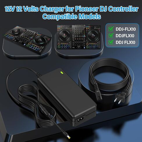 12V DJ Controller Charger Replacement Compatible with Pioneer DJ DDJ-FLX10 | Power Cord AC Adapter for Pioneer DDJ 4-Channel 4 Channel DDJFLX10 FLX10 Performance DJ Controller Charging Plug Cable in Kuwait