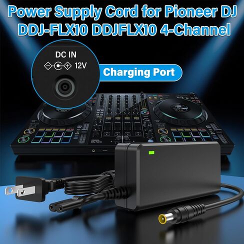 12V DJ Controller Charger Replacement Compatible with Pioneer DJ DDJ-FLX10 | Power Cord AC Adapter for Pioneer DDJ 4-Channel 4 Channel DDJFLX10 FLX10 Performance DJ Controller Charging Plug Cable in Kuwait