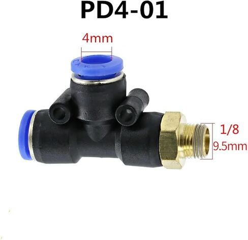 PD Pneumatic Connector 4mm-12mm Hose Tube T Shape Tee Air Fitting 1/4 1/8 3/8 1/2 Male Thread 3 Way Pipe Coupler 1Pcs(PD4-01) in Kuwait
