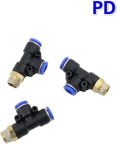 PD Pneumatic Connector 4mm-12mm Hose Tube T Shape Tee Air Fitting 1/4 1/8 3/8 1/2 Male Thread 3 Way Pipe Coupler 1Pcs(PD4-01) in Kuwait