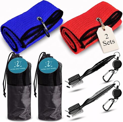 مناشف غولف وفرشاة غولف بلو هورايزون-مناشف الألياف الدقيقة مع مقطع Carabiner + Club Groove Cleaner-ملحقات الجولف لنوادي التنظيف والكرات (أسود ورمادي) in Kuwait