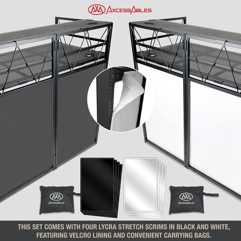 AxcessAbles Two-Tier Portable DJ Booth | Large DJ Table Stand w/ 43"x25" Desk Surface | 2 Ergonomic Table Heights | Black & White Facades, Carry Cases | DJ Laptop Controller Stand in Kuwait