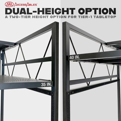 AxcessAbles Two-Tier Portable DJ Booth | Large DJ Table Stand w/ 43"x25" Desk Surface | 2 Ergonomic Table Heights | Black & White Facades, Carry Cases | DJ Laptop Controller Stand in Kuwait