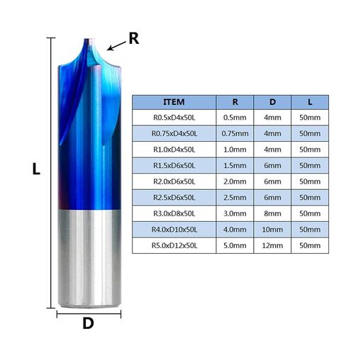Carbide End R0.5-R5.0 Blue Coated Corner Rounding End Radius Bit for Machine 1Pcs (Size : R1.5xD6x50L) in Kuwait