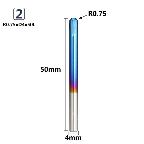 طرف نصف قطر دائري مطلي باللون الأزرق R0.5-R5.0 من الكربيد للآلة قطعة واحدة (الحجم: R0.75xD4x50L) in Kuwait