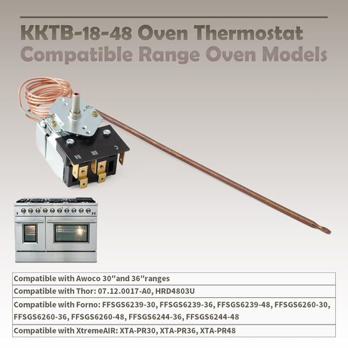KKTB-18-48 ترموستات الفرن 5A 120VAC بديل لمجموعة فرن موقد Robertshaw لـ Thor 07.12.0017-A0 لـ Awoco، استبدل G36X03-030900-1 أقصى درجة حرارة 599 درجة فهرنهايت 48 بوصة أنبوب شعري in Kuwait