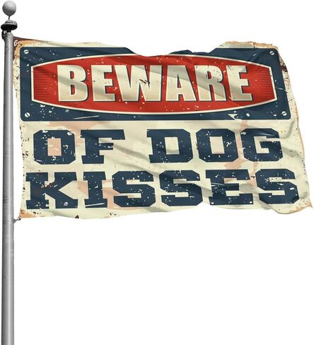 SWFG Flags for Man Cave Beware of Dog Kisses Flag Country Decor Bedroom Flags(60X90CM) in Kuwait