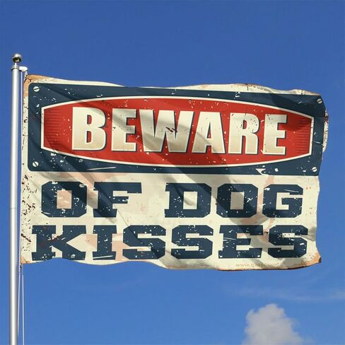 SWFG Flags for Man Cave Beware of Dog Kisses Flag Country Decor Bedroom Flags(60X90CM) in Kuwait
