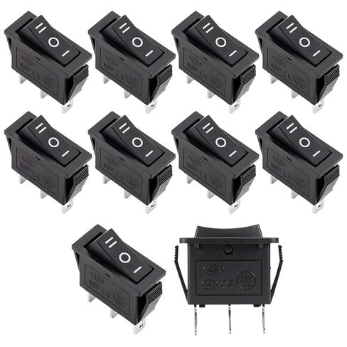 10 Pcs 3 Pin 3 Position ON/Off/ON SPDT Rocker Switch, Plastic Metal | For Car Boat and Household Appliances, Spdt Toggle Switch, 3 Position Control for Motors and Lights, Snap-In Panel Mount in Kuwait