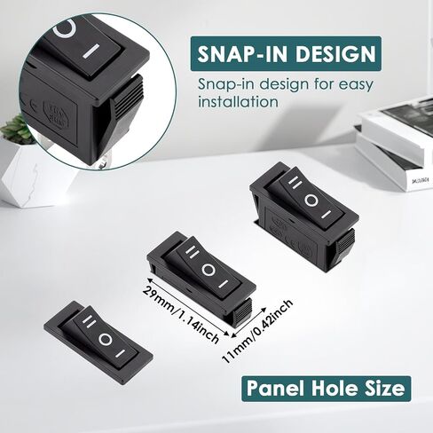 10 Pcs 3 Pin 3 Position ON/Off/ON SPDT Rocker Switch, Plastic Metal | For Car Boat and Household Appliances, Spdt Toggle Switch, 3 Position Control for Motors and Lights, Snap-In Panel Mount in Kuwait