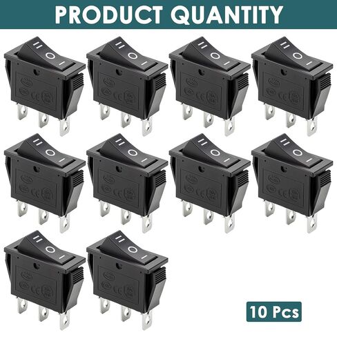 10 Pcs 3 Pin 3 Position ON/Off/ON SPDT Rocker Switch, Plastic Metal | For Car Boat and Household Appliances, Spdt Toggle Switch, 3 Position Control for Motors and Lights, Snap-In Panel Mount in Kuwait