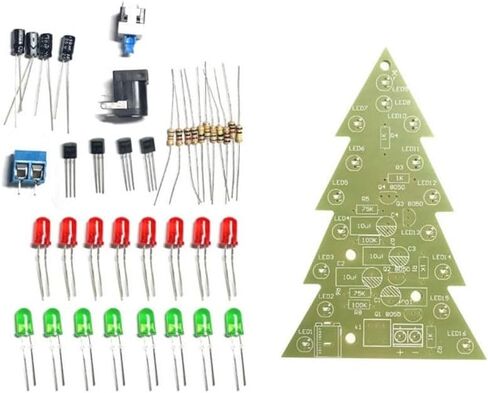 16-Lamp Christmas Tree Kit for Electronics Hobbyists – DIY Soldering Activity with Vibrant 7-Color LEDs, Plastic Assembly Display(A) in Kuwait