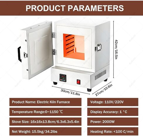 2102℉ Electric Kiln Furnace - 2000w Metal Melting Oven, 4-Sided Constant Temperature, Ideal for Jewelry, Metalworking, Ceramics & Laboratory Use in Kuwait