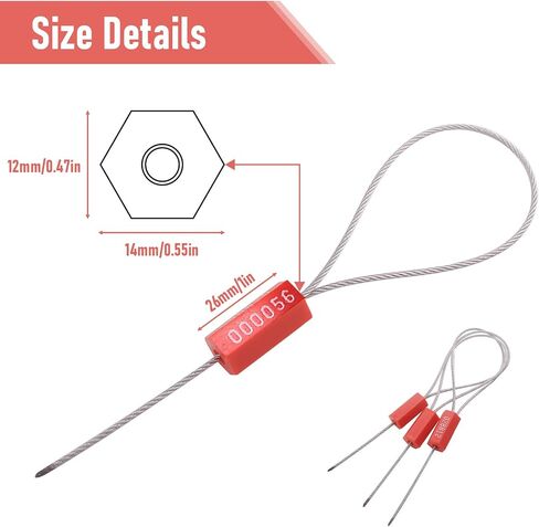 100 Pack Security Cable Seals, 12" Numbered Tamper Evident Wire Seals | 12" galvanized steel cable seals with numbered ABS locks for trailers, containers, trucks and cargo security. in Kuwait