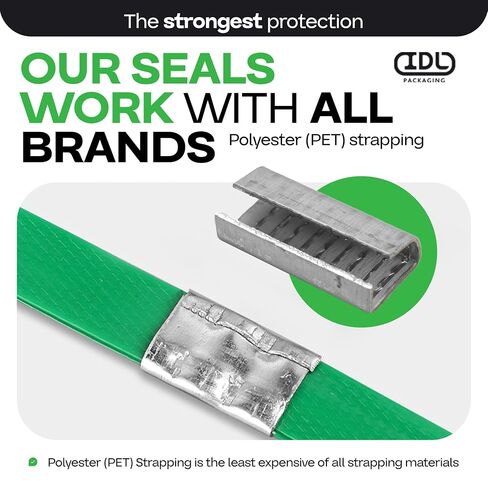 IDL Packaging Open Serrated Seals of 1.25" Length for 5/8" Strap Width Polyester (PET) Strapping (Pack of 100) - Increased Load Securement Due to Serrated Design of Strapping Clips in Kuwait