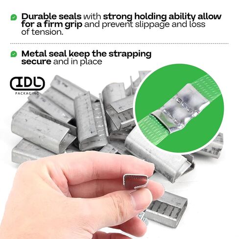 IDL Packaging Open Serrated Seals of 1.25" Length for 5/8" Strap Width Polyester (PET) Strapping (Pack of 100) - Increased Load Securement Due to Serrated Design of Strapping Clips in Kuwait