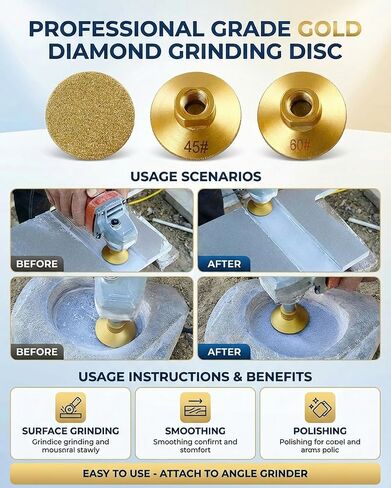 3 Pack 2" Brazing Discs Brazed Flat Grinding Head for Angle Grinder, M10 Thread Flat Diamond Grinding Cup Wheel (Grit 45, 60, 100) for Polishing Stone, Granite, Marble, Quartz, Concrete in Kuwait