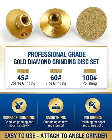 3 Pack 2" Brazing Discs Brazed Flat Grinding Head for Angle Grinder, M10 Thread Flat Diamond Grinding Cup Wheel (Grit 45, 60, 100) for Polishing Stone, Granite, Marble, Quartz, Concrete in Kuwait