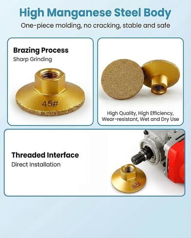 3 Pack 2" Brazing Discs Brazed Flat Grinding Head for Angle Grinder, M10 Thread Flat Diamond Grinding Cup Wheel (Grit 45, 60, 100) for Polishing Stone, Granite, Marble, Quartz, Concrete in Kuwait