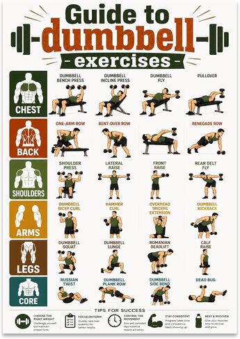 Fitness Enthusiast Poster Print - Dumbbell Exercises by Muscle Group - 13x19 - Modern Infographic Design in Kuwait