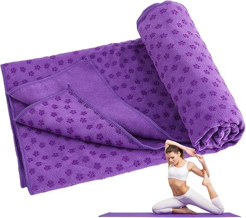 Hot Yoga Towel - Microfiber Non Slip Yoga Mat Towel with Grip Dot Sweat Absorbent Towel for Hot Yoga, Pilates and Fitness 72" x 24", Purple in Kuwait