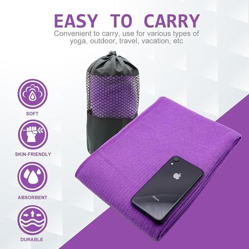 Hot Yoga Towel - Microfiber Non Slip Yoga Mat Towel with Grip Dot Sweat Absorbent Towel for Hot Yoga, Pilates and Fitness 72" x 24", Purple in Kuwait